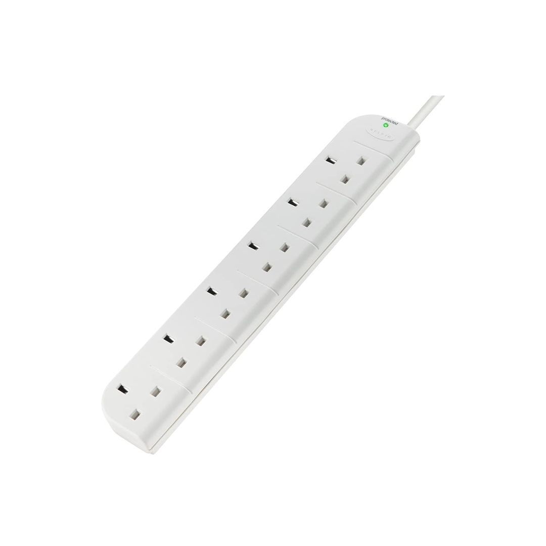 وصلة تمديد بيلكين E Series 6 Plug SurgeStrip Surge المحمية - أبيض وصلة تمديد بيلكين E Series 6 Plug SurgeStrip Surge المحمية - أبيض